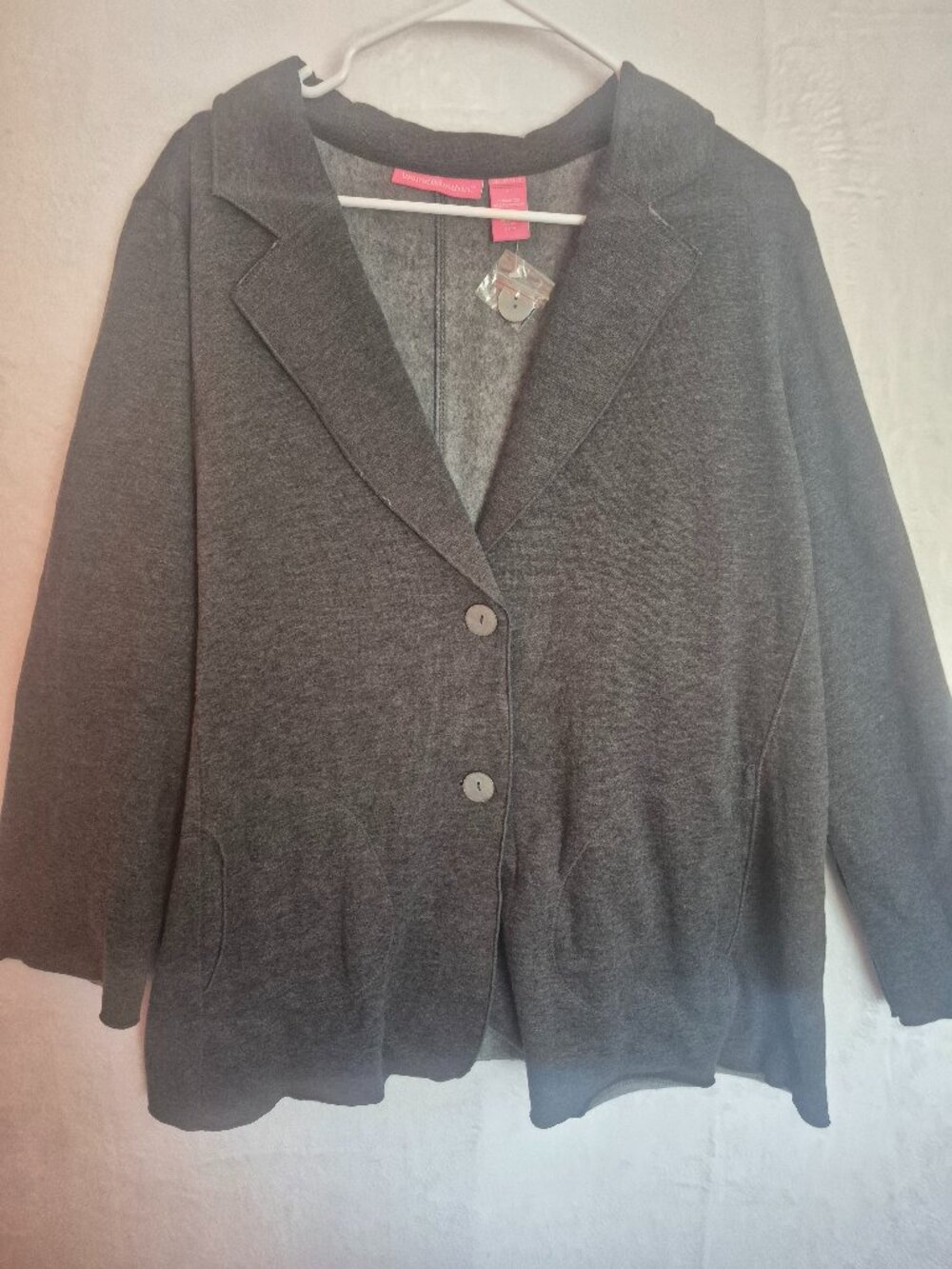 Woman Within Dark Grey Knit Fleece Lined Cardigan Jacket L Soft Pockets